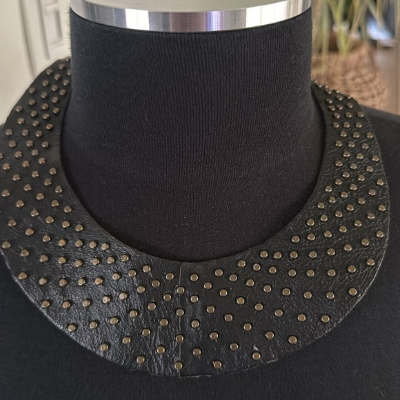 Leather Elegant Black Studded Necklace - Picture 5 of 5
